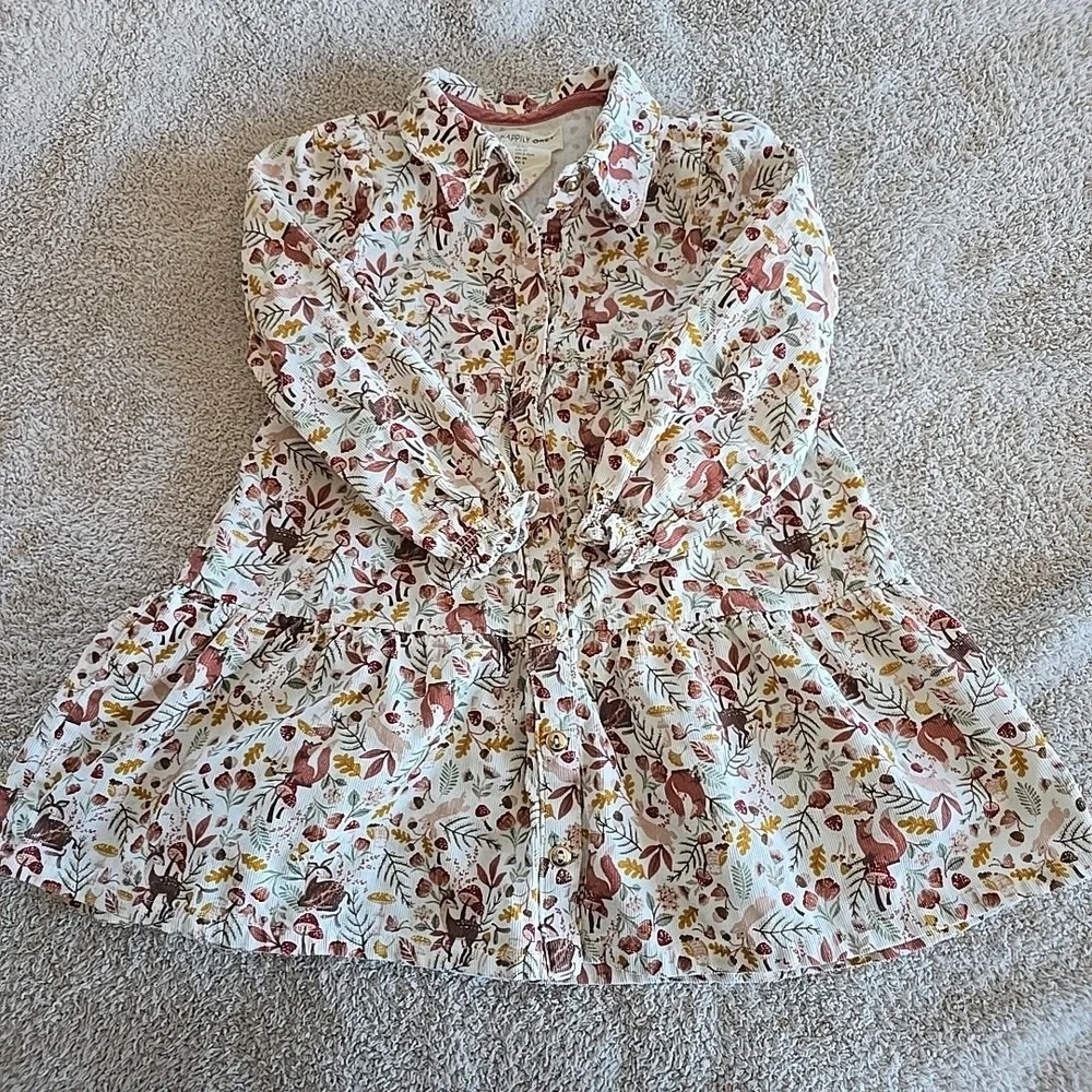 Happily Grey Kids 3T Girls Dress Deer Mushroom Nature Long Sleeve Corduroy